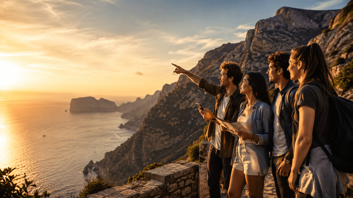 Friends playing an app-based city game in Dubrovnik
