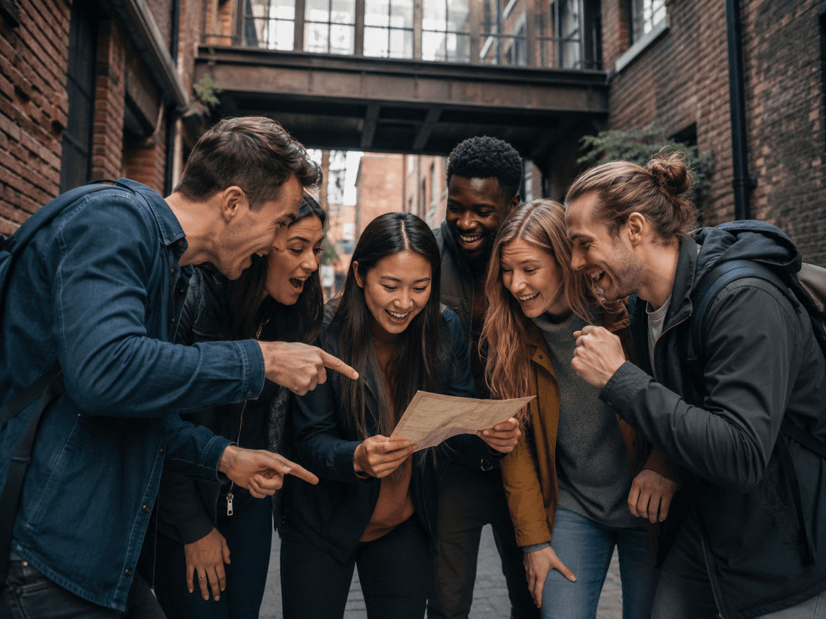 Groups and teams collaborating during a city adventure